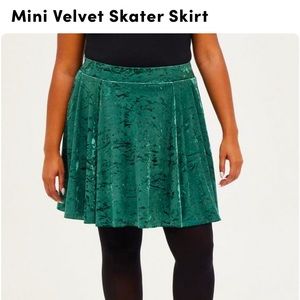 Torrid mini green velvet skater skirt